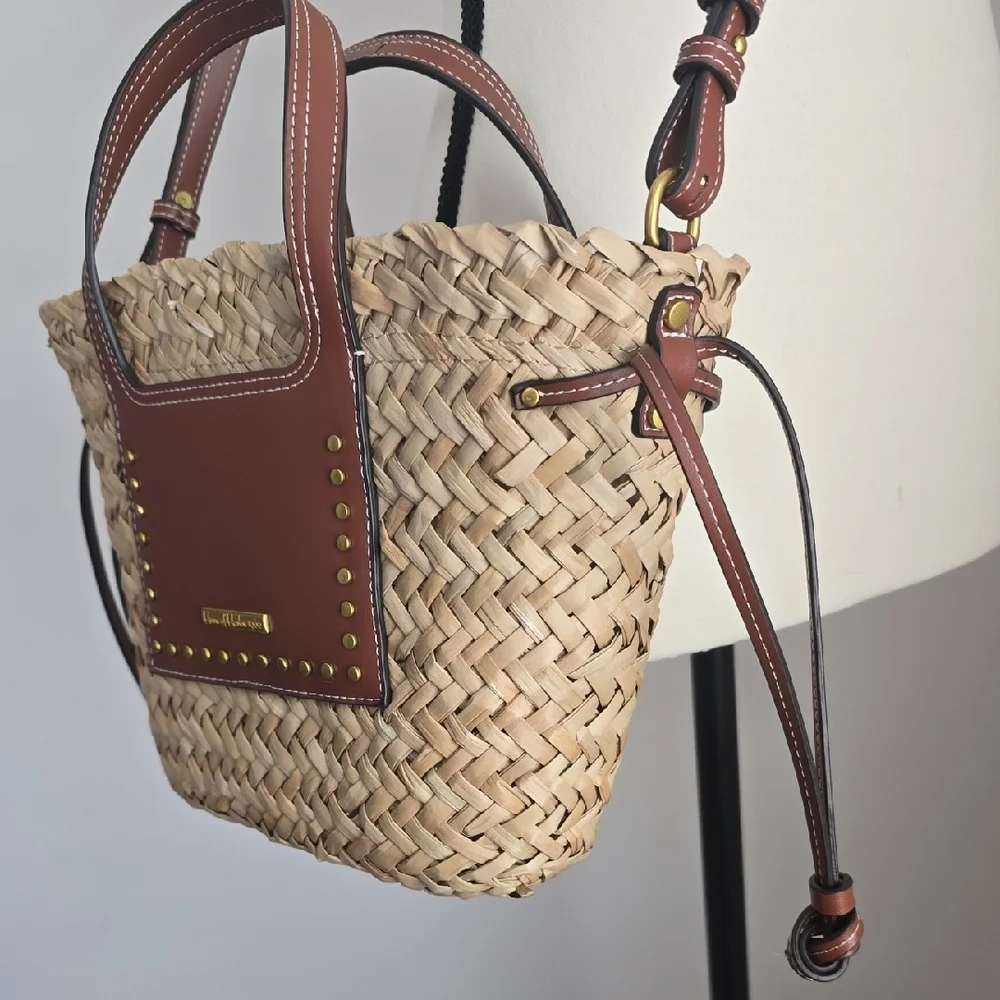 House of Harlow 1960 Woven Straw and Brown Crossbody Bag - Picture 4 of 7